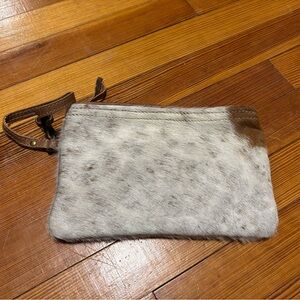 Myra Bag Brown and White Cow Hide Wristlet